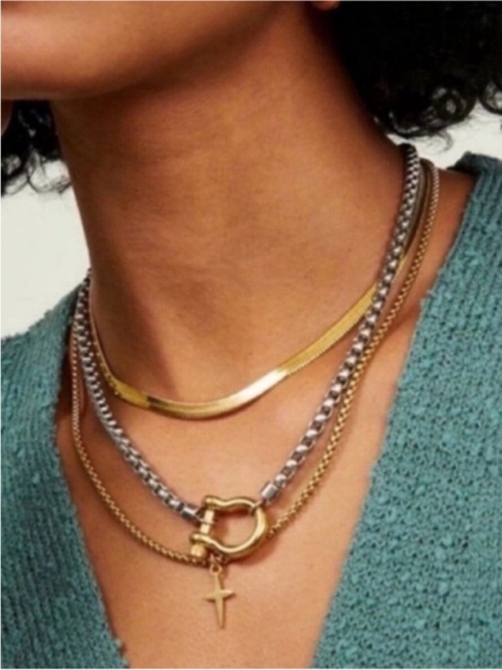 New! Gold Two Tone Mixed Metal Carabiner Necklace NWOT